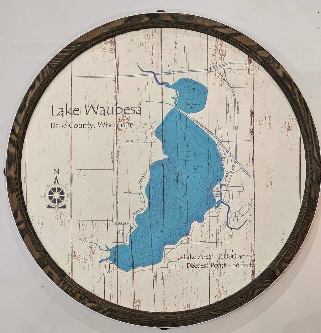 Lake Waubesa - Barrel End Style Lake Art - 23" Round