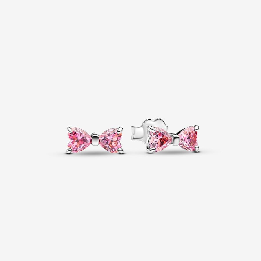 Sparkling pink bow sterling silver stud earrings with fancy pink cubics zirconia 29350c01