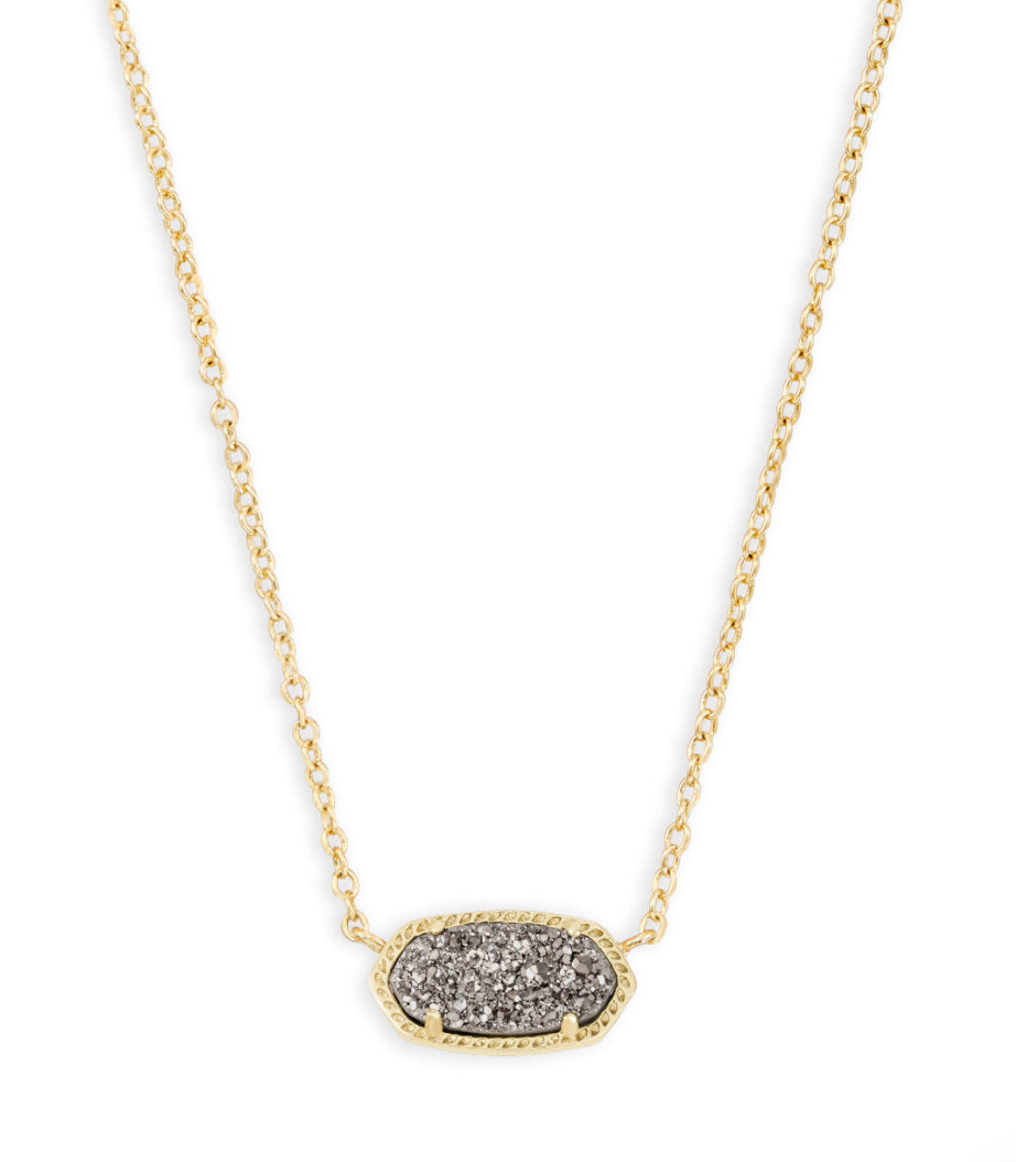 ELISA SHORT PENDANT NECKLACE IN GOLD TONE WITH PLATINUM DRUSY STONE - KENDRA SCOTT -