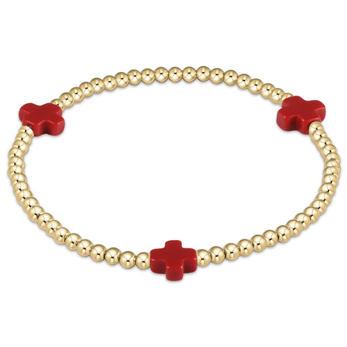 enewton - 6.25" Signature Cross Gold Pattern 3mm Bead Bracelet - Red