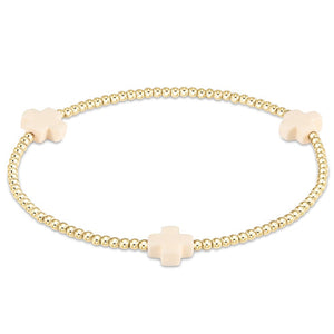 enewton - 6.25" Signature Cross Gold Pattern 2mm Bead Bracelet - Off White