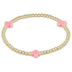 enewton - 6.25" Signature Cross Gold Pattern 3mm Bead Bracelet - Pink