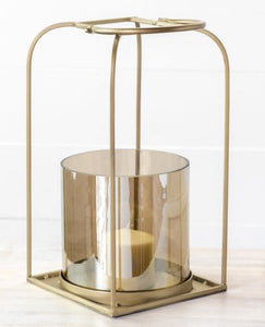 Gold tone metal lantern with glass 13.8