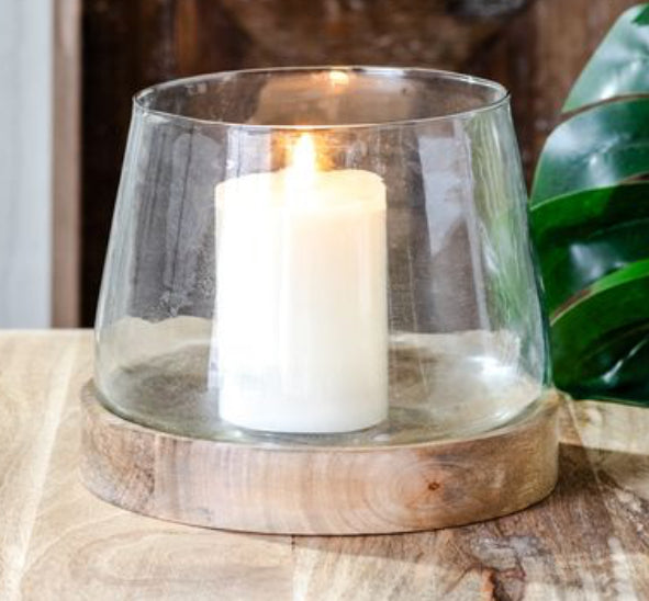 Glass cylinder with wood base 7” inches