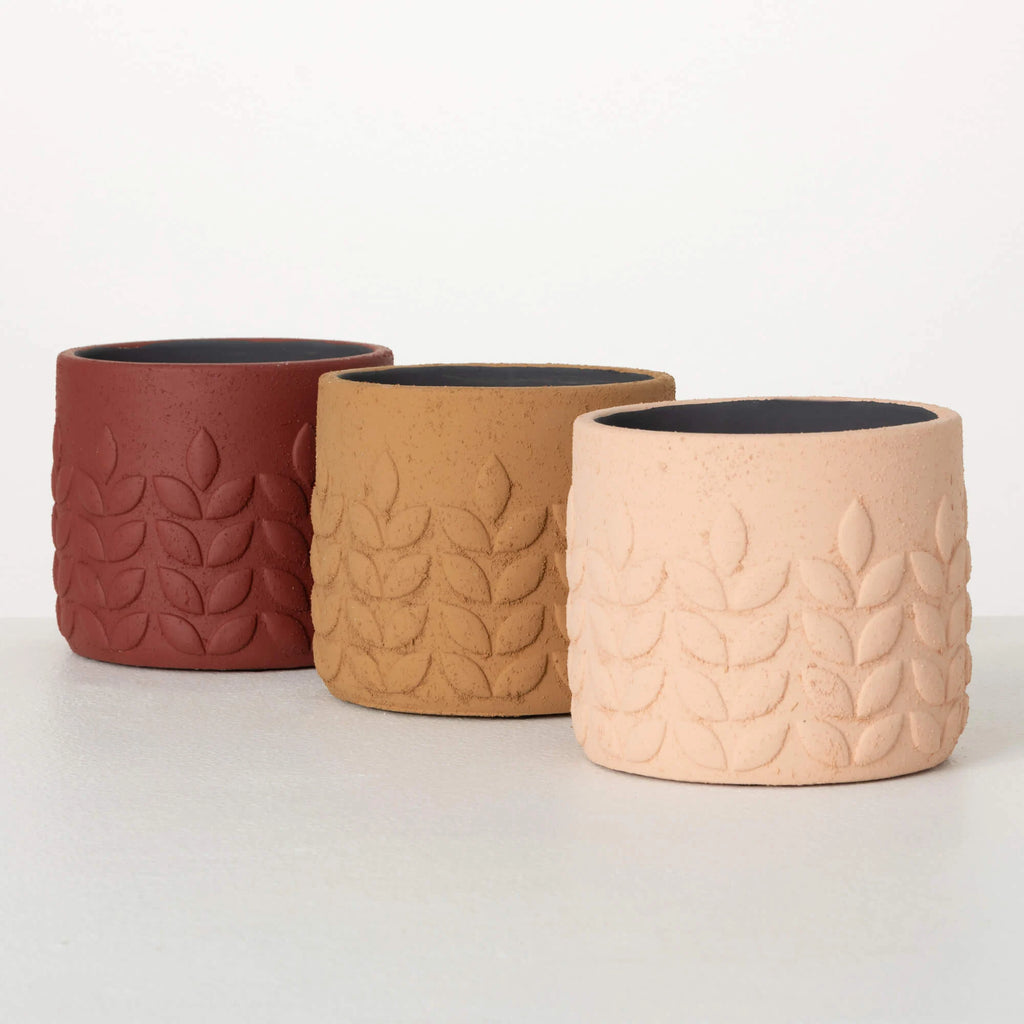 MODERN LEAF CEMENT POTS DESERT TONED 3 COLORS