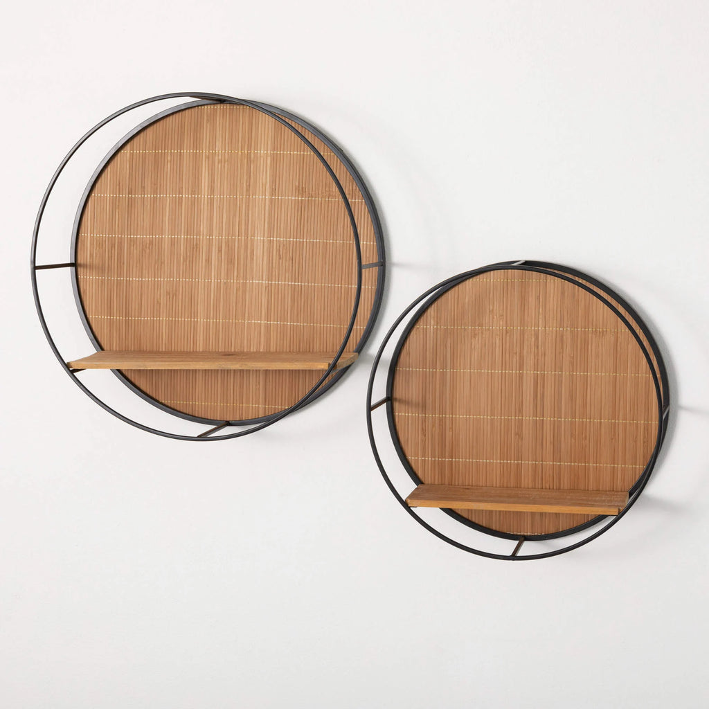 WOOD AND METAL BLACK CIRCULAR WALL SHELF, 2 SIZES EACH SOLD SEPARATELY