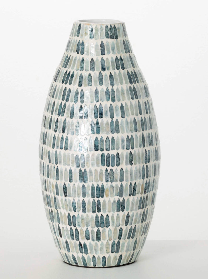 TALL BLUE BAMBOO CAPIZ VASE