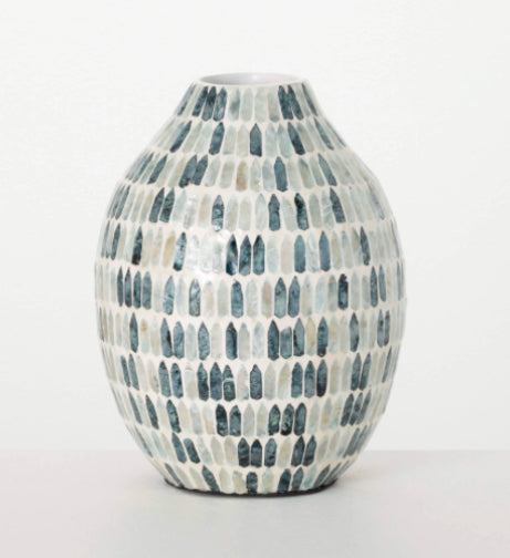 BLUE BAMBOO CAPIZ URN VASE