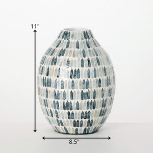 BLUE BAMBOO CAPIZ URN VASE