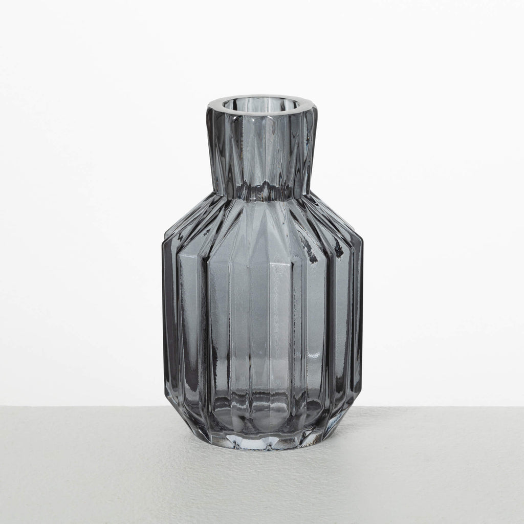 BLACK RIBBED GLASS VASE