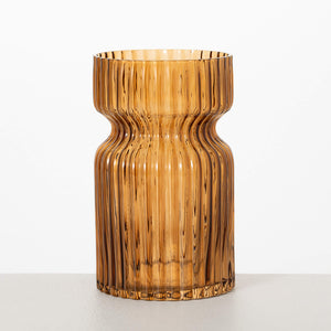 AMBER RIBBED GLASS VASE