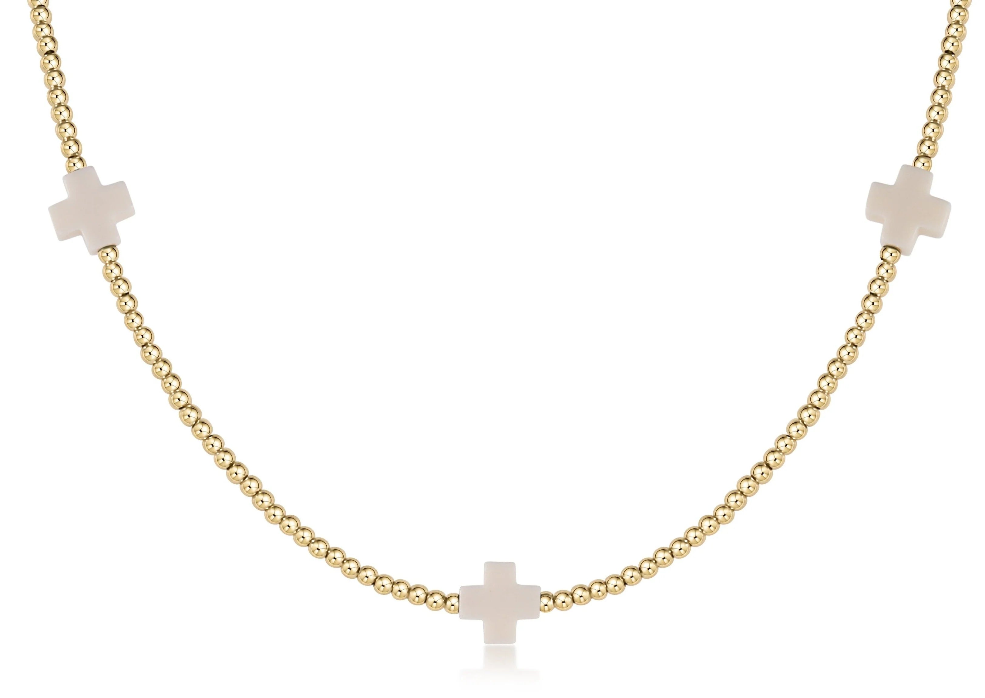 enewton - 15" Choker Signature Cross  Pattern 2mm Bead - Signature Cross GOLD PATTER OFF-WHITE CROSS