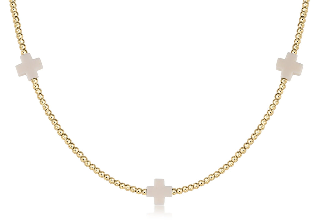 enewton - 15" Choker Signature Cross  Pattern 2mm Bead - Signature Cross GOLD PATTER OFF-WHITE CROSS