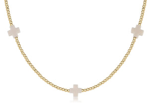 enewton - 15" Choker Signature Cross  Pattern 2mm Bead - Signature Cross GOLD PATTER OFF-WHITE CROSS