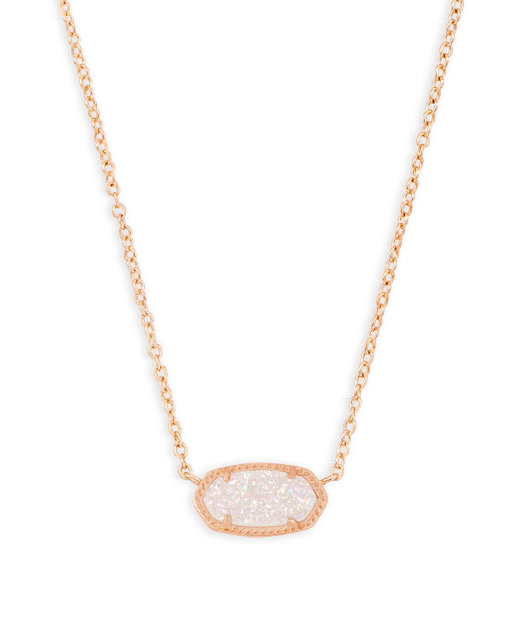 ELISA SHORT PENDANT NECKLACE ROSE GOLD OVER BRASS  - IRIDESCENT DRUSY