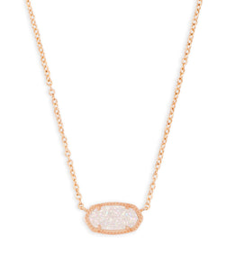 ELISA SHORT PENDANT NECKLACE ROSE GOLD OVER BRASS  - IRIDESCENT DRUSY