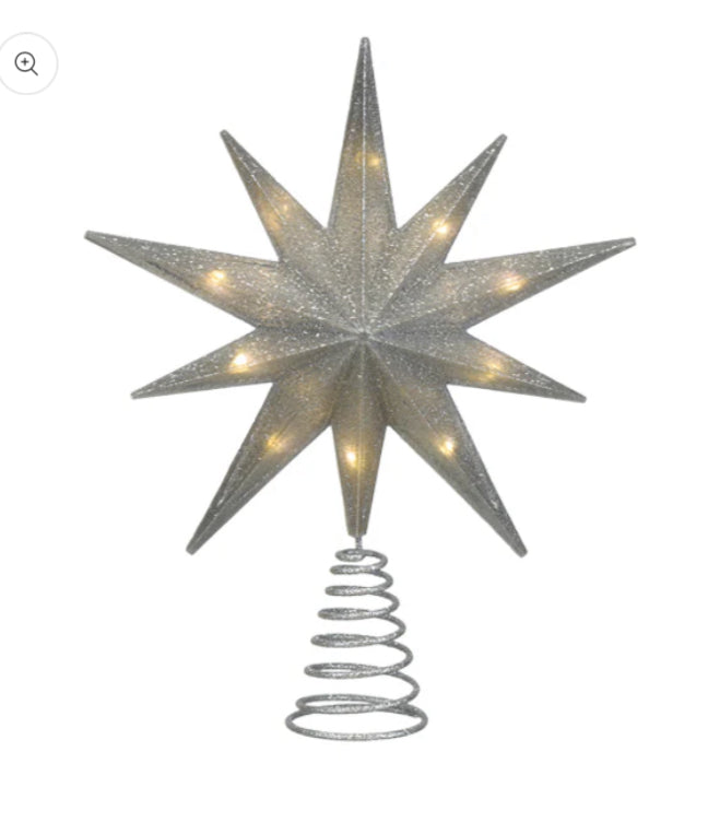 12” Lit Silver Glitter Star Tree Topper Ornament - Old World Christmas