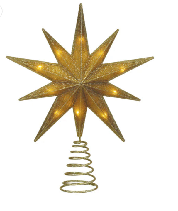 12” Lit GOLD Glitter Star Tree Topper Ornament - Old World ChristmaS
