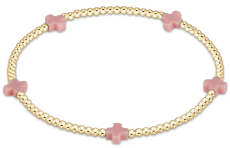 enewton - Signature Cross Small Gold Pattern 2mm Bead Bracelet - PINK