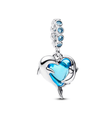 Blue Marano glass Dolphins dangle charm - PANDORA - 793924c01