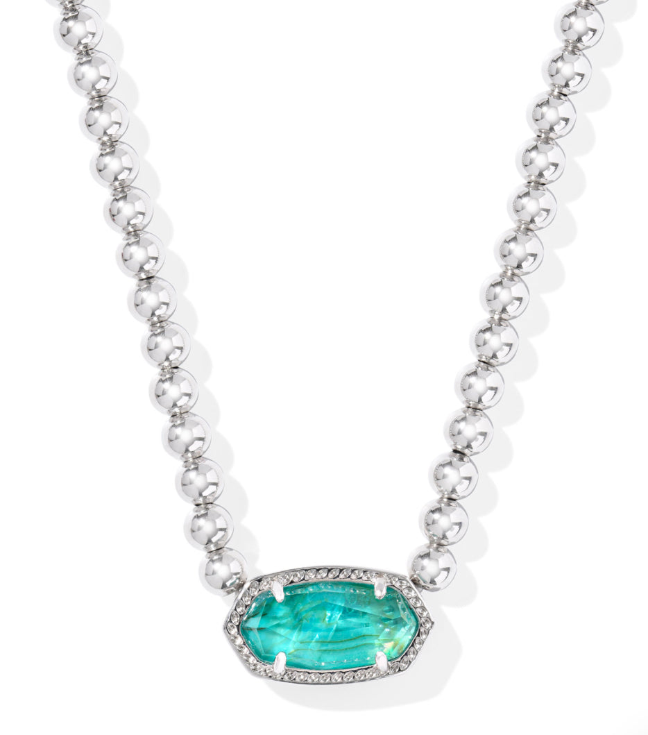 ELISA BEADED NECKLACE SILVER TONEBRIGHT AQUA ILLUSION