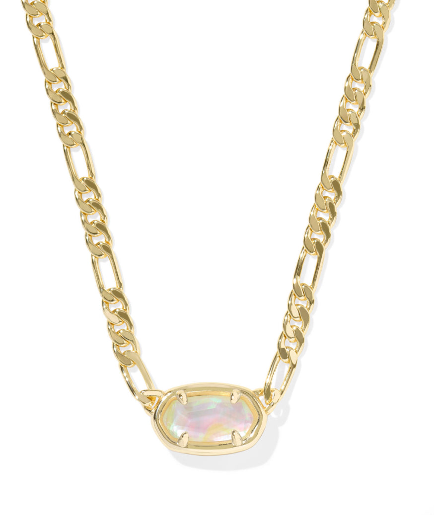 ELISA FIGARO CHAIN SHORT PENDANT NECKLACE IRIDESCENT ABALONE