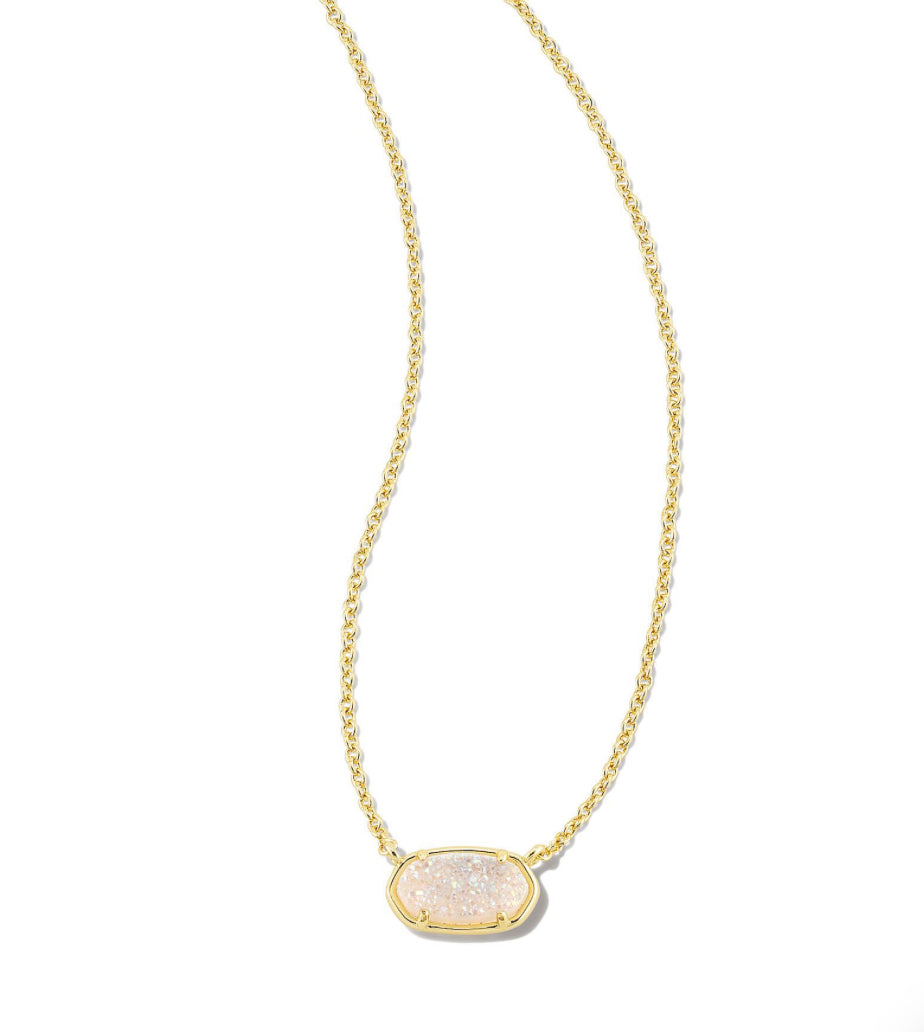 GRAYSON STONE PENDANT NECKLACE GOLD IRIDESCENT DRUSY