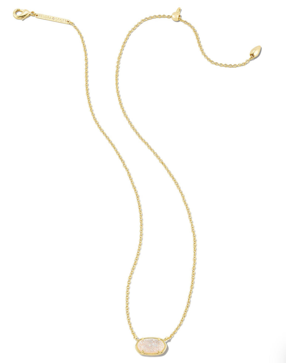 GRAYSON STONE PENDANT NECKLACE GOLD IRIDESCENT DRUSY