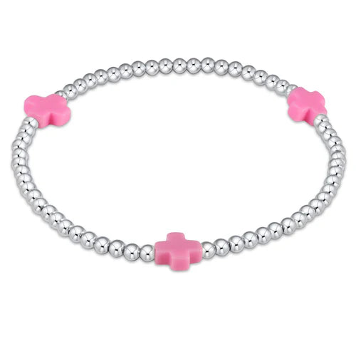 enewton - 7.25" Signature Cross Sterling Pattern 3mm Bead Bracelet - bright pink