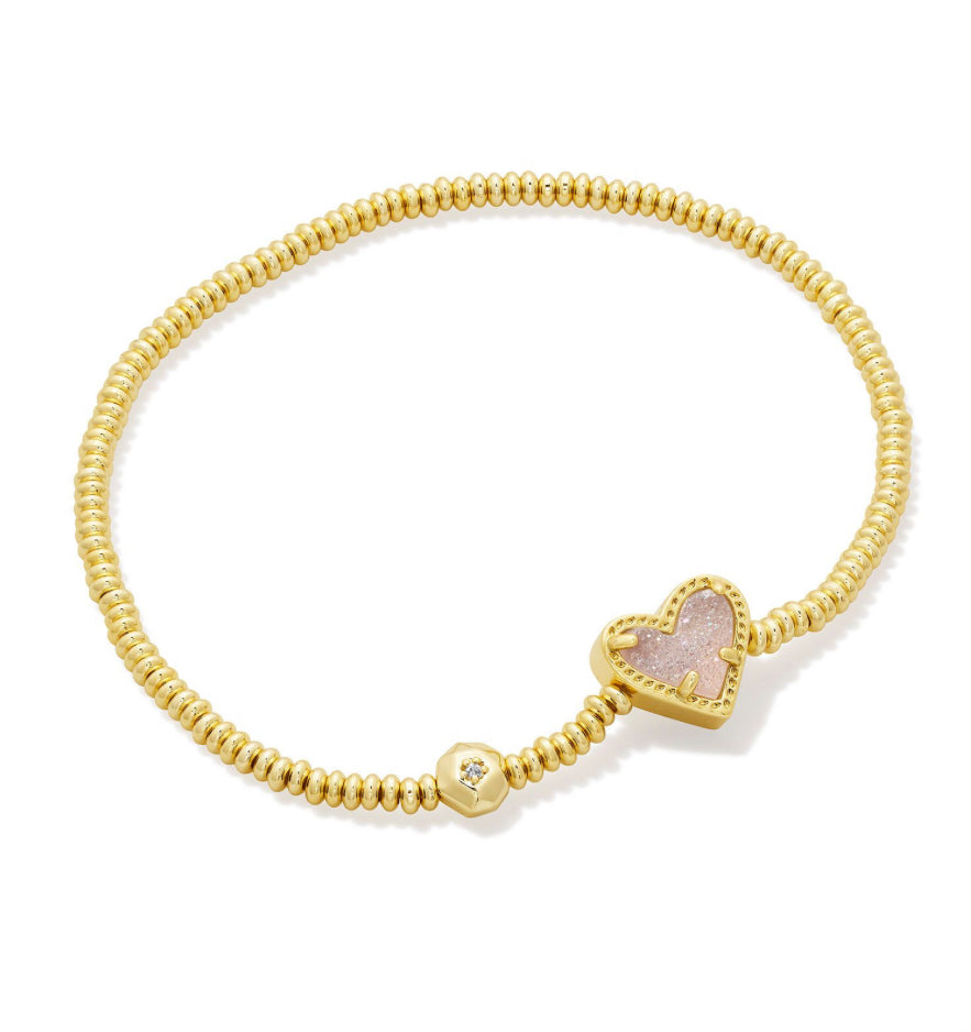 ARI HEART STRETCH BRACELET GOLD IRIDESCENT DRUSY - B1246GLD