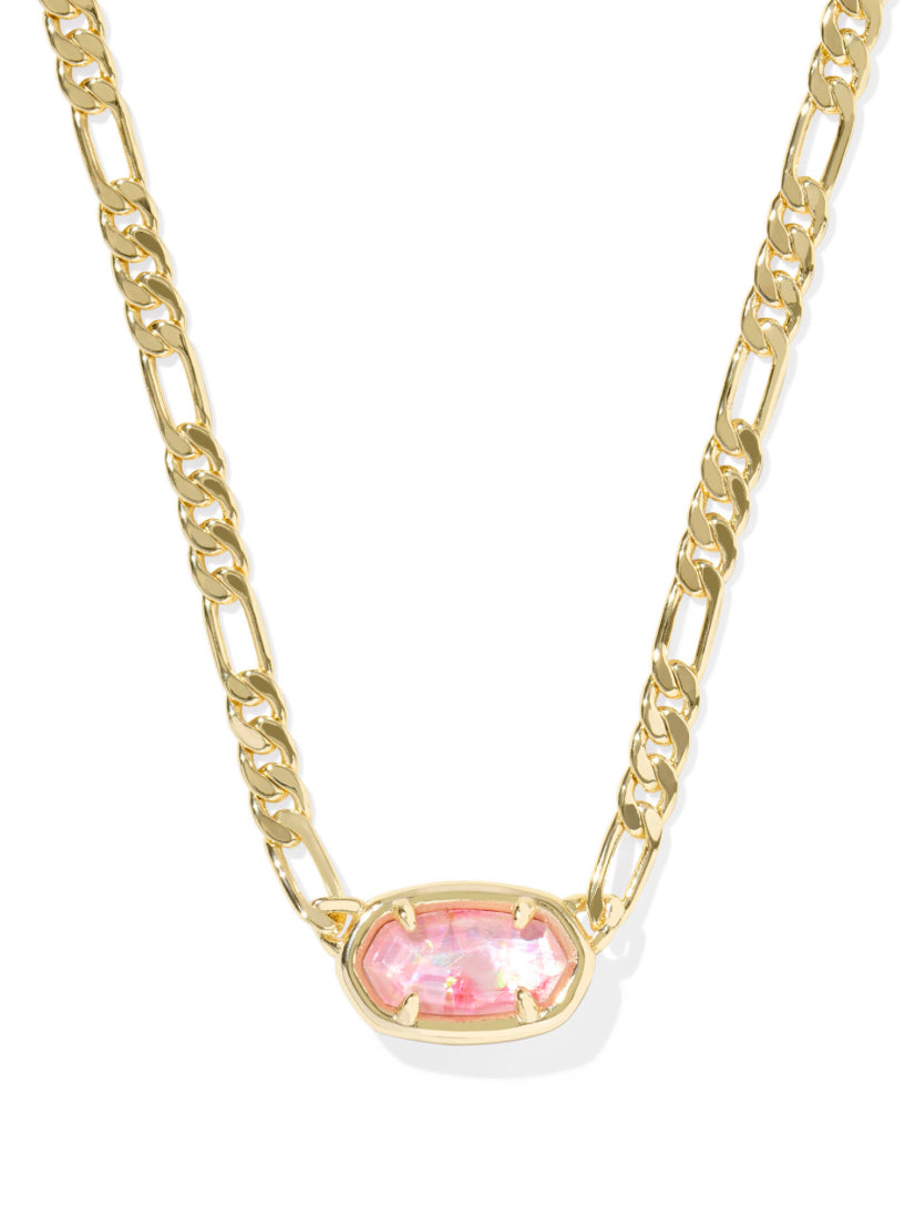 ELISA FIGARO CHAIN SHORT PENDANT NECKLACE GOLD PINK IRIDESCENT MOTHER OF PEARL