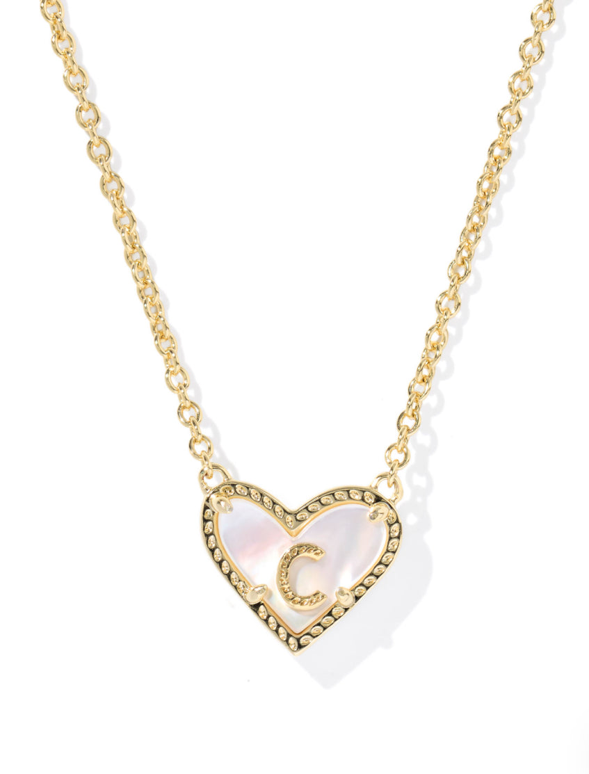ARI HEART LETTER SHORT PENDANT NECKLACE - C