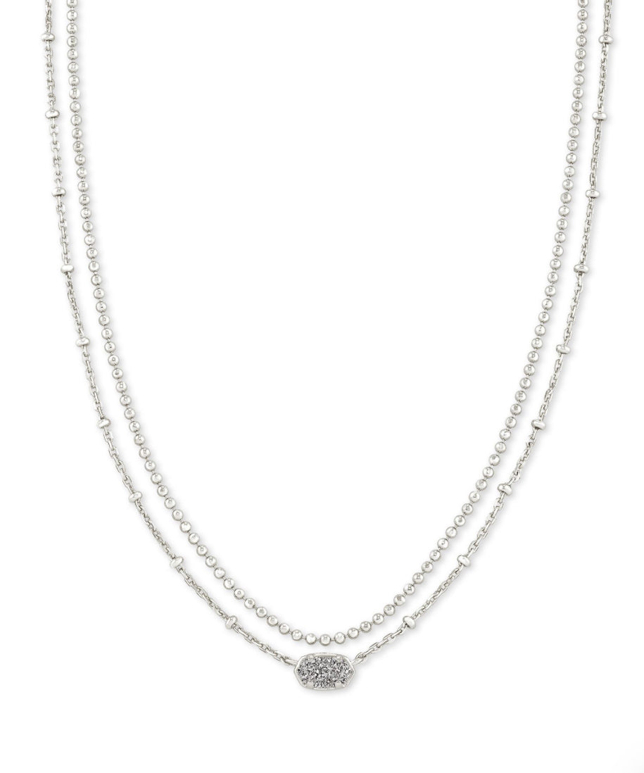 EMILIE MULTI STRAND NECKLACE - SILVER TONE WITH RHODIUM PLATINUM DRUSY