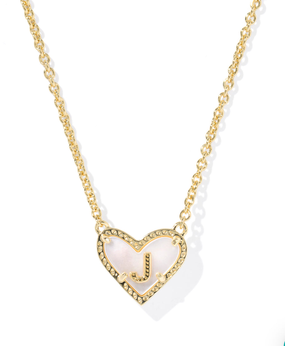 ARI HEART LETTER SHORT PENDANT NECKLACE - J