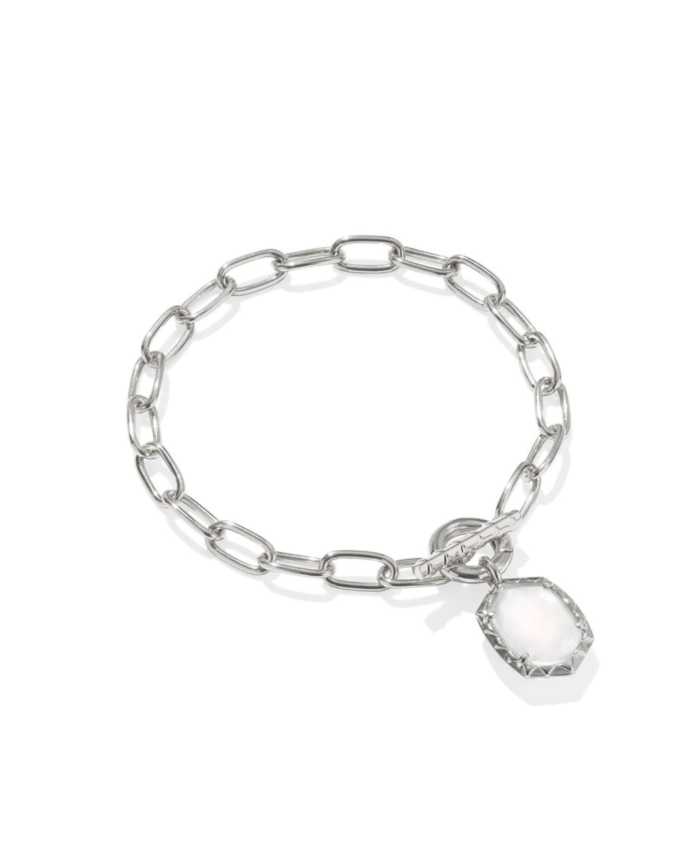 DAPHNE LINK AND CHAIN BRACELET - Mother of Pearl sliver tone rhodium plated