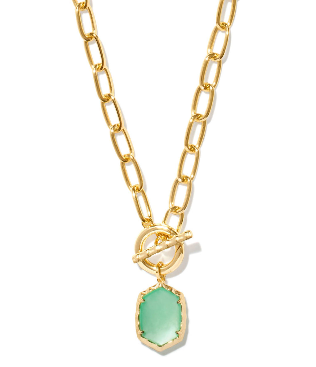 DAPHNE LINK AND CHAIN NECKLACE - GREEN MOTHER OF PEARL