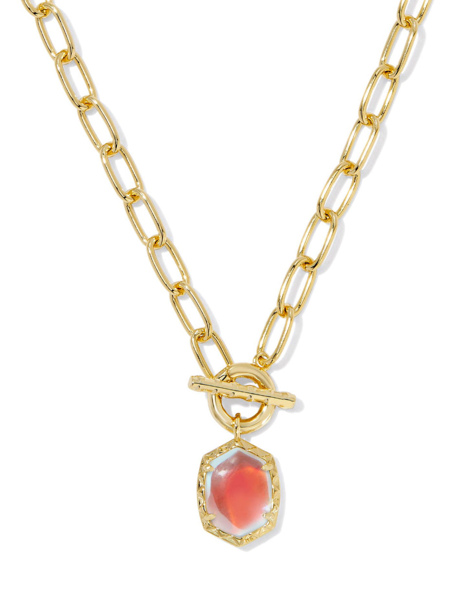 DAPHNE LINK AND CHAIN NECKLACE - GOLD DICHROIC GLASS