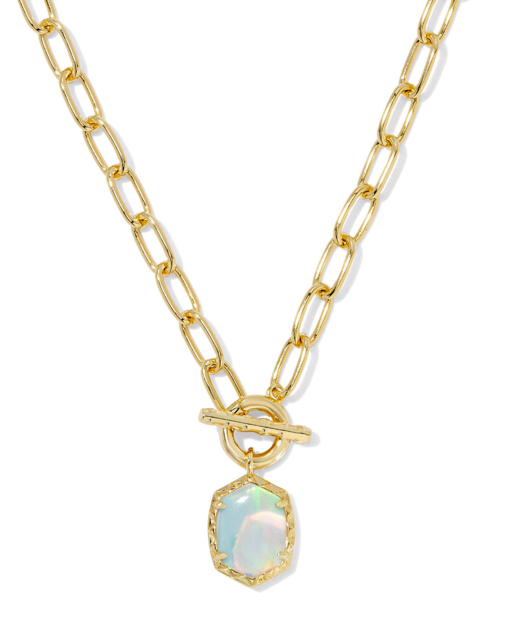DAPHNE LINK AND CHAIN NECKLACE - GOLD WHITE OPALESCENT RESIN