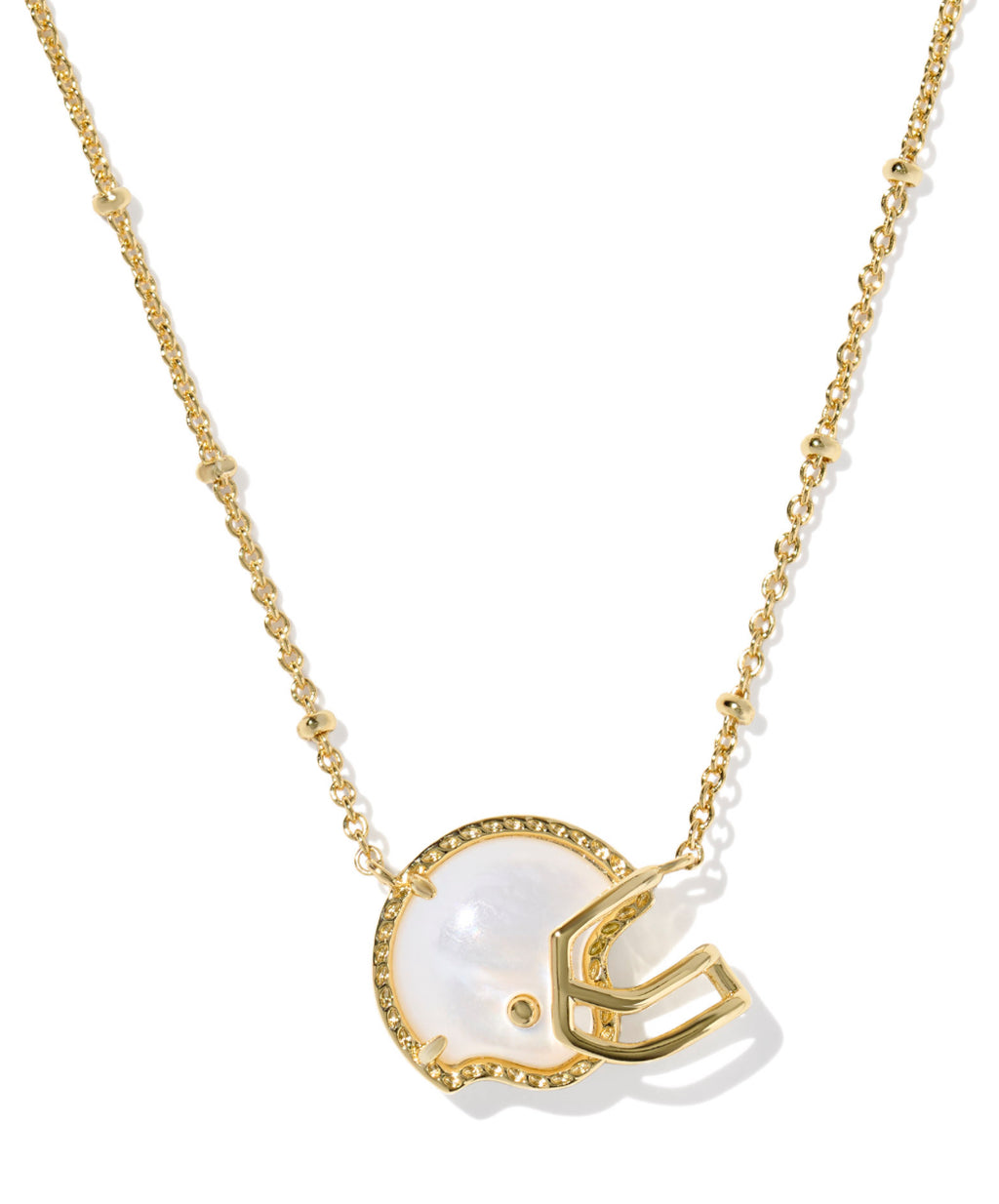 FOOTBALL HELMET SHORT PENDANT NECKLACE  GOLD TONE WITH IVORY MOTHER OF PEARL