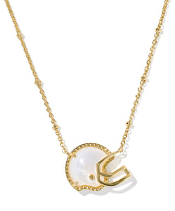 FOOTBALL HELMET SHORT PENDANT NECKLACE  GOLD TONE WITH IVORY MOTHER OF PEARL
