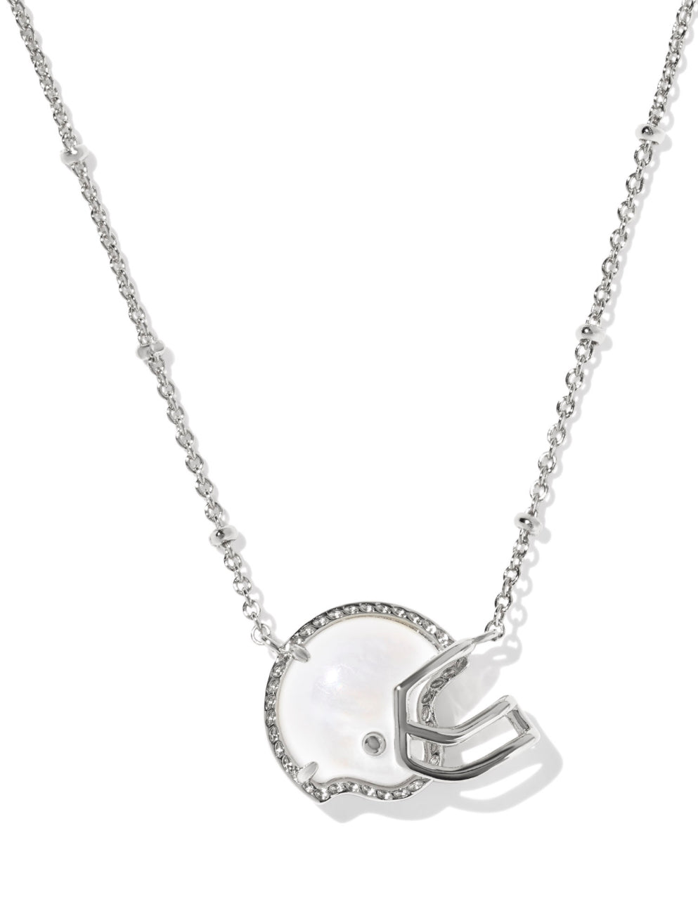 FOOTBALL HELMET SHORT PENDANT NECKLACE  SILVER TONE RHODIUM OVER BRASS WITH IVORY MOTHER OF PEARL (Copy)