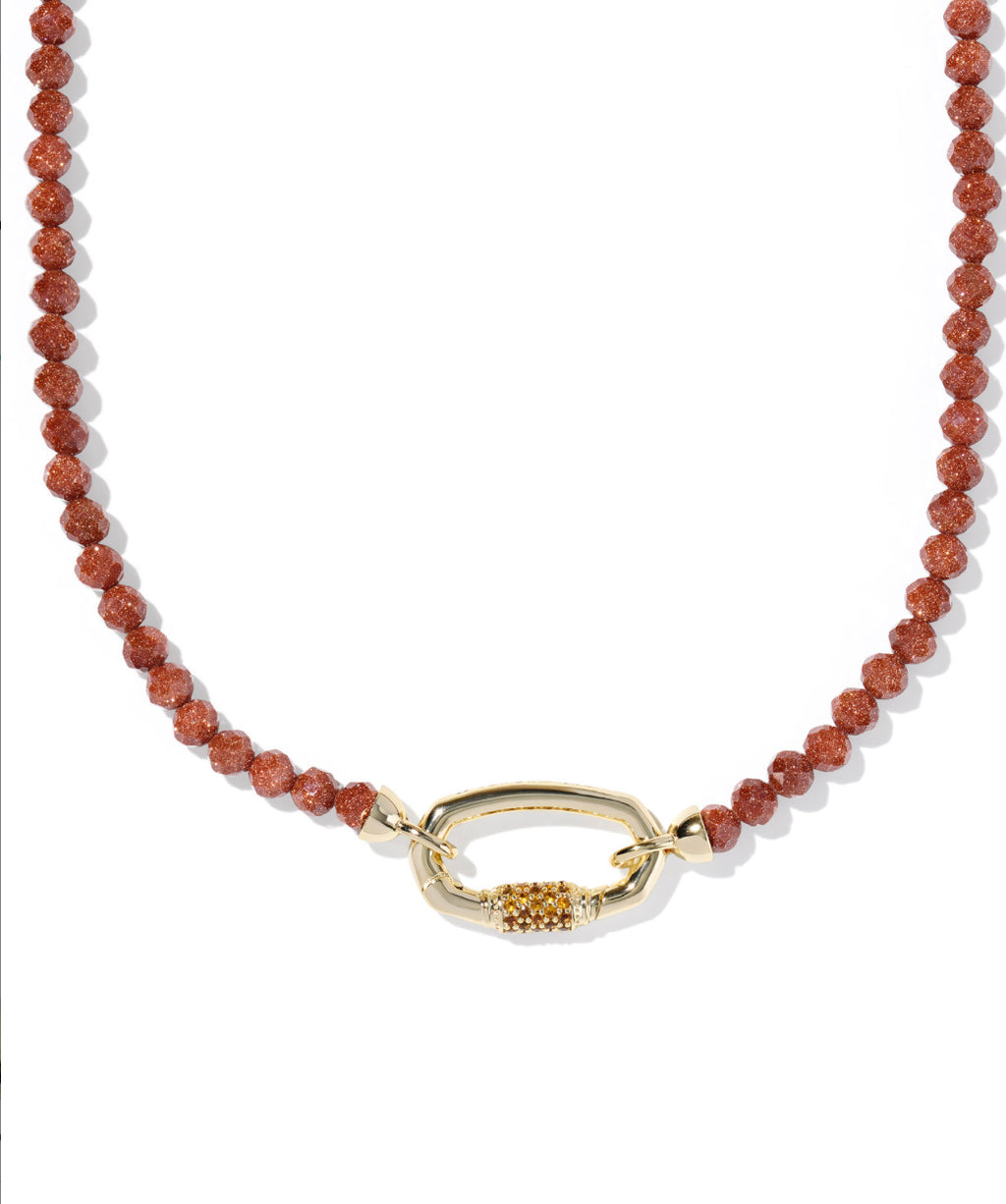 EMERY BEADED STRAND NECKLACE - GOLD ORANGE GOLDSTONE