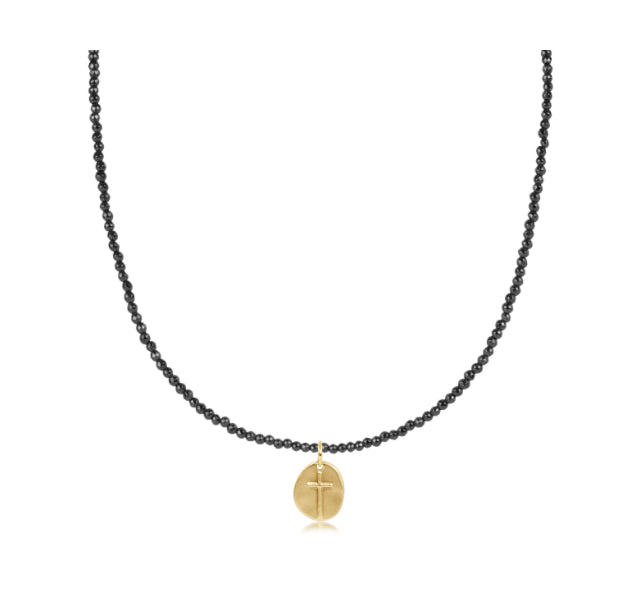Enewton - 17" Choker Faceted Hematite 2mm Bead Inspire small gold charm