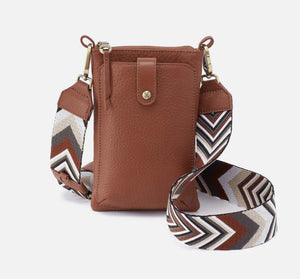 Cass Phone Crossbody- BRIDLE BROWN chevron strap
