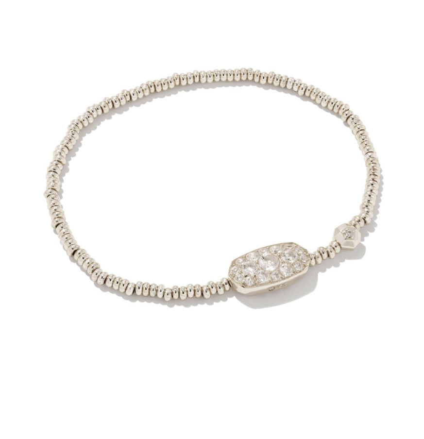 GRAYSON STRETCH BRACELET - WITH WHITE CRYSTALS SILVER TONE RHODIUM PLATED