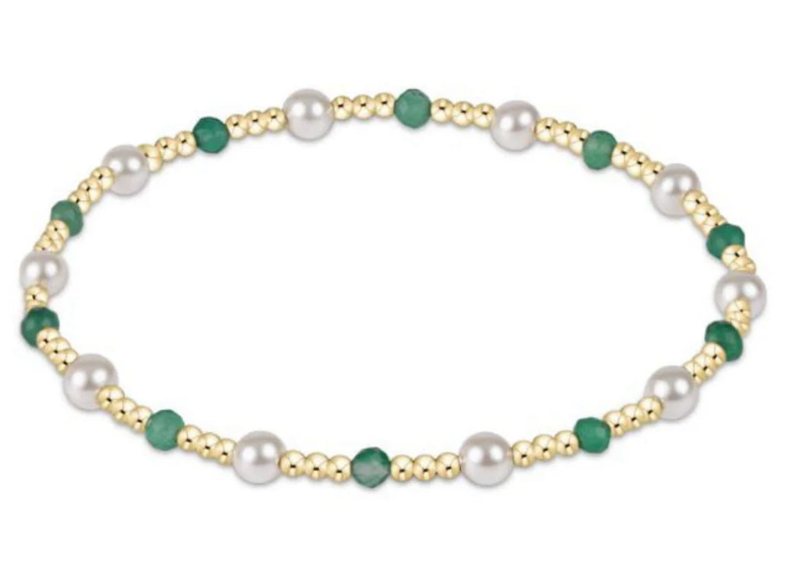enewton - 6.25" Gemstone and Pearl Crystal Gold Sincerity Pattern 3mm Bead Bracelet - green onyx