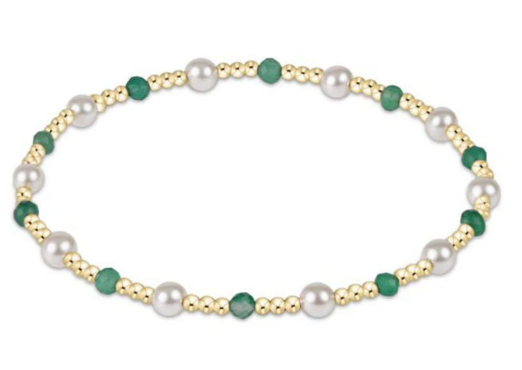 enewton - 6.25" Gemstone and Pearl Crystal Gold Sincerity Pattern 3mm Bead Bracelet - green onyx