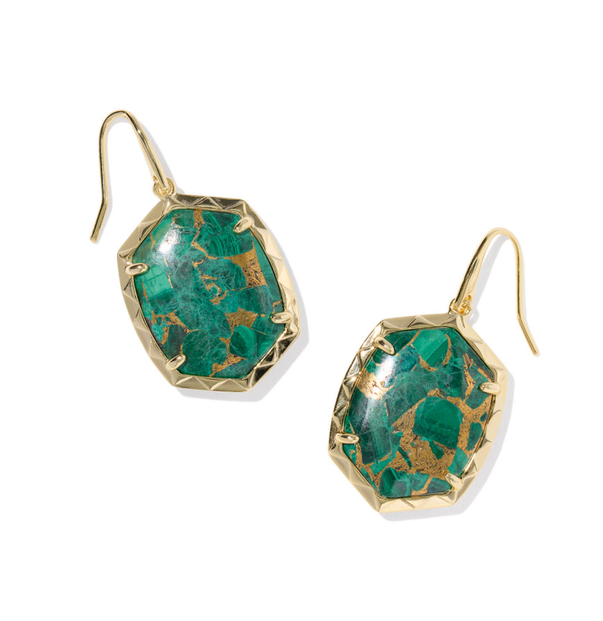 DAPHNE DROP EARRINGS BRONZE VEINED GREEN MALACHITE -KENDRA SCOTT