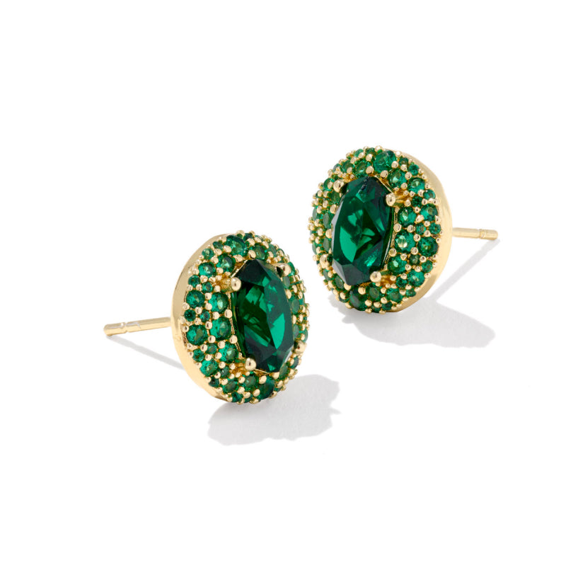 BELLA STUD EARRINGS  GOLD TONE W/ DARK GREEN CRYSTAL -KENDRA SCOTT