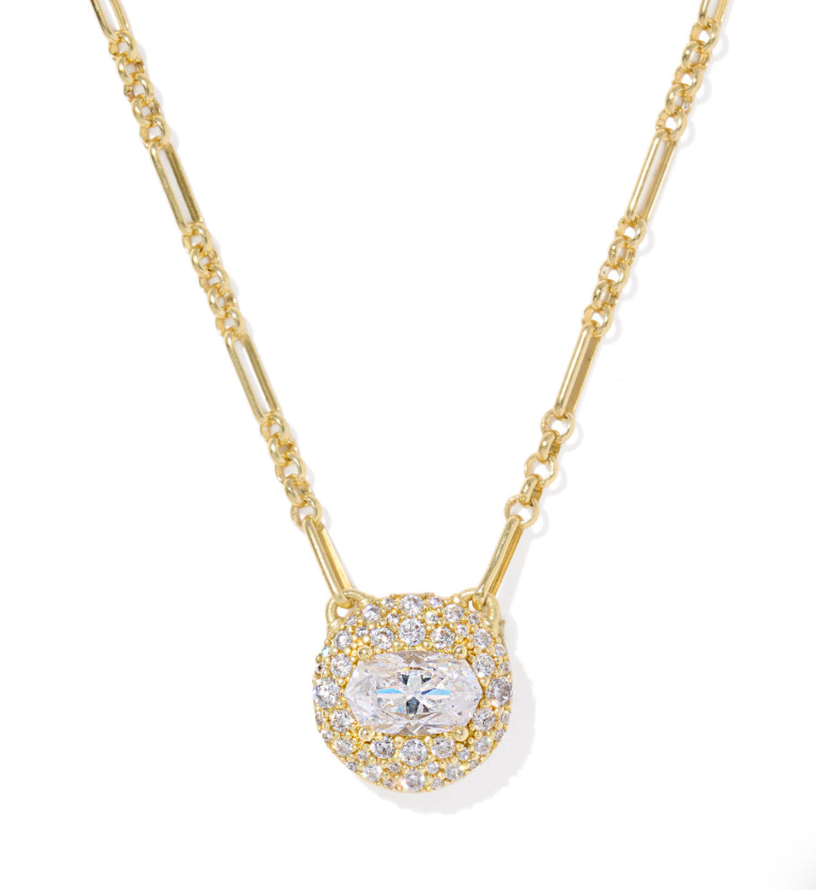 BELLA SHORT PENDANT NECKLACE -  GOLD TONE WITH WHITE CZs